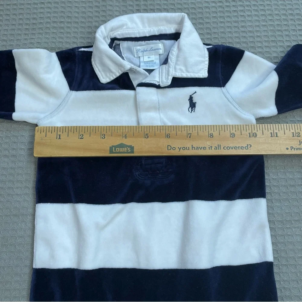 Ralph Lauren Velour Stripe Footie One Piece 9 Month Baby Preppy‎ Pony